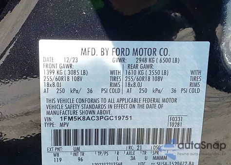 2023 Ford Police Interceptor from USA, damaged, VIN 1FM5K8AC3PGC19751